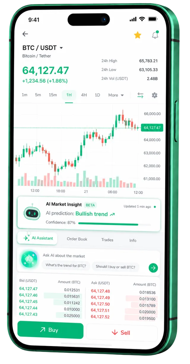 Aplicación móvil de trading Kapitecto ejecutándose en un smartphone
